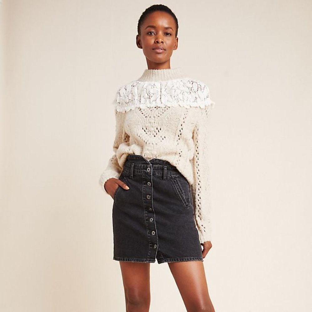 Anthropologie Pilco Button-Front Denim Mini Skirt